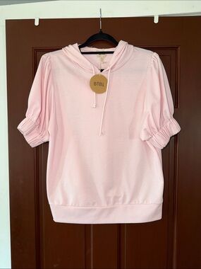 BiBi Light Pink Puff-Sleeve Short Hoodie